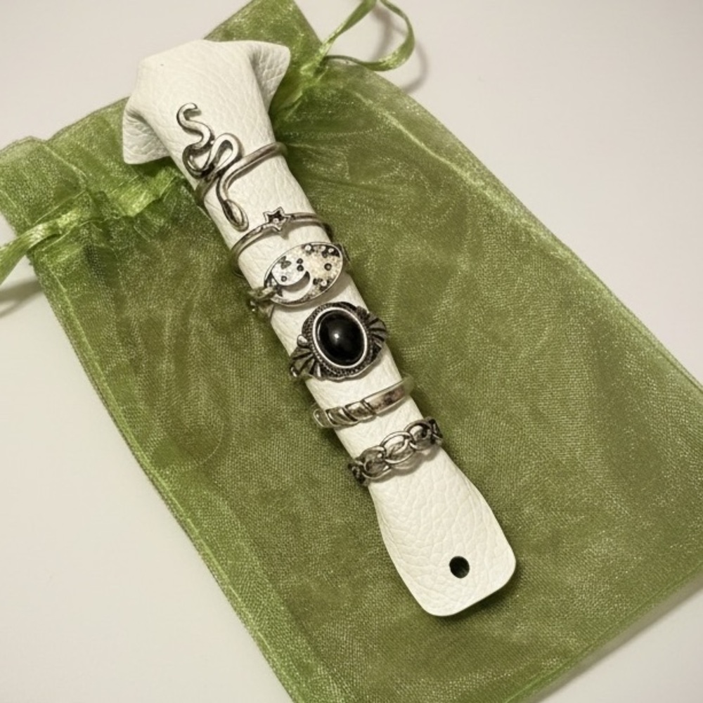 Free People Silver and Black Ring Set